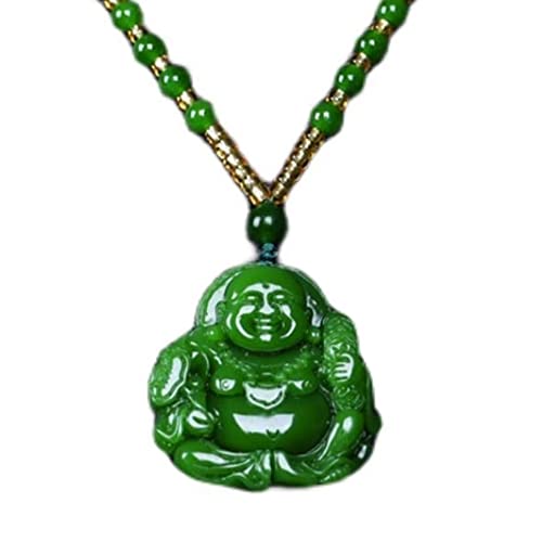 Chinese Green Jade Maitreya Buddha Pendant Necklace Charm Jadeite Jewelry Carved Amulet Fashion Accessories Gifts for Women Men