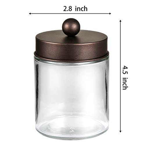 Apothecary Jar Canisters Bathroom Vanity Organizer - Qtip Holder Storage Organizer Countertop Canister-Stainless Steel Lids &Cute Stickers For Qtips,Cotton Swabs,Makeup Sponges,Floss(3 Pack ) (Bronze) #TOP3
