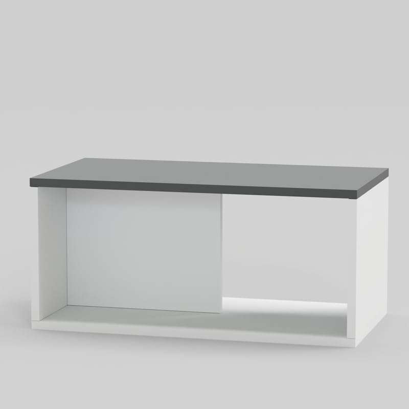 Image of Wooden Coffee Table for Living Room | Centre Table | Tea Table | Small Side Table | Center Table for Drawing Room | Modern Home Furniture Table | Color-White & Grey | Size-90x50x45 Cm