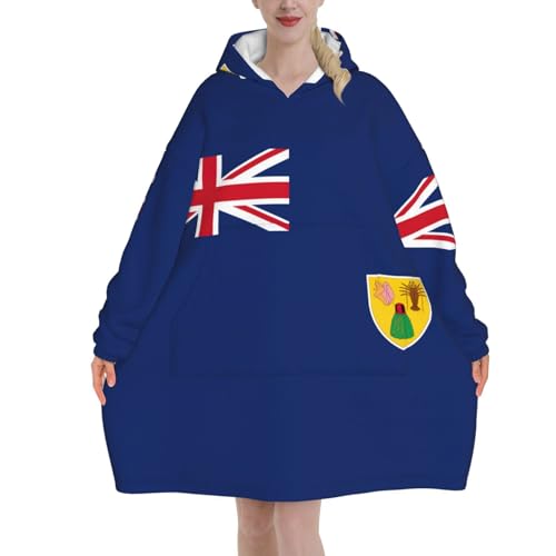 Couverture à capuche imprimée drapeau des îles Turques et Caïques pour adulte en flanelle douce
