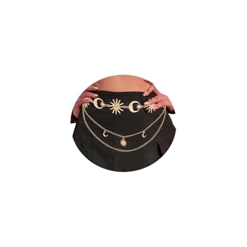 ELABEST Sun Belt Moon Chain Belt Layered Mental Belt Chain for Jeans Dress (Gold B) Cover