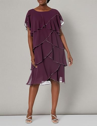 Image of S.L. Fashions Womens Plus Size Capelet Tier Dress with Beaded Detail