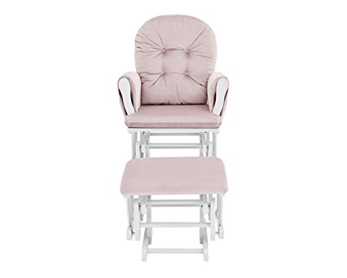 Image of Suite Bebe Mason Nursery Rocking Chair with Ottoman, Wooden Glider for Baby Nursing, Smooth Gliding Rocker, Pink and White
