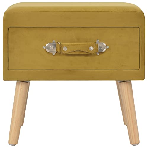 Table de chevet moutarde en velours 40x35x40 cm