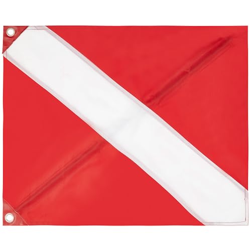 KEMIMOTO Dive Flag for Boat with Removable Stiffening Pole 20 x 24 Double Stitched Diver Down Flag US Legal Size for Scuba Snorkeling Kayak Freediving Spearfishing