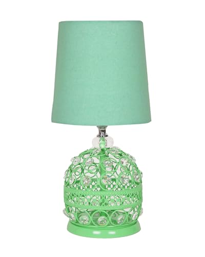 Image of Homesake Modern Small Crystal Table Lamp, Contemporary Bedroom Bedside Nightstand Lamp, Morden Minimalist, Desk Globe Lamp for Living Room Girls Kids Room, Fabric Shade (Green)