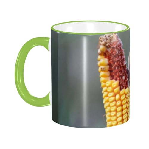 とうもろこしを食べるハムスター マグカップ コーヒーカップ Green 陶器 朝食カップ ティーカップ 耐熱マグ 保温 耐冷 おしゃれ 大きい ミルクコップ 330ml 雑貨 家庭用 プリント贈り物