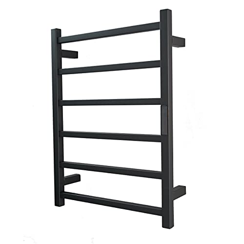 Radiador toallero eléctrico con Temporizador, tendedero Negro para baño con Ganchos extraíbles, toallero calefactado de Aluminio para Montaje en Pared (cableado Negro)