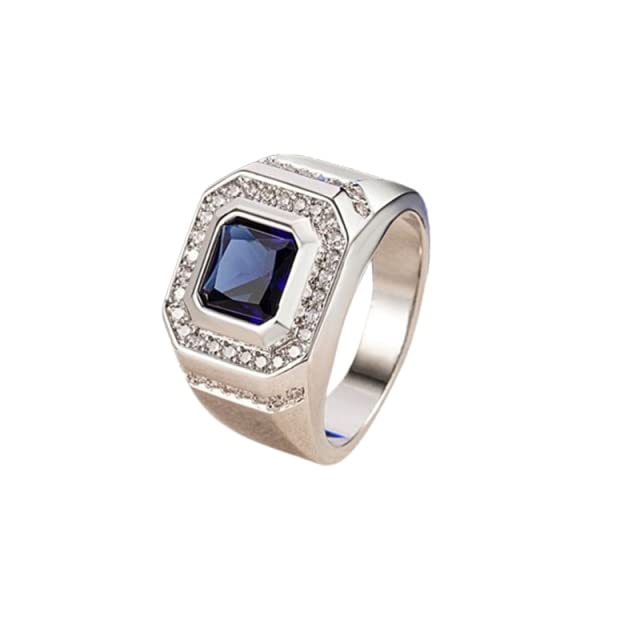JIUXIAO Mode Hommes Bagues Argent 925 Bijoux Accessoires Émeraude Saphir Pierre Précieuse Mâle Bague pour Mariage Fiançailles Fête Cadeaux-6, Saphir, Argent