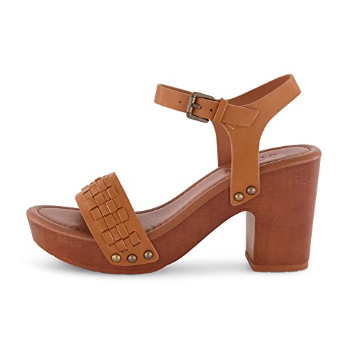 Dunes Women's Sealy Faux Wood Woven Heel Sandal +Comfort Foam & LiteSole Technology, Wide Widths Available2