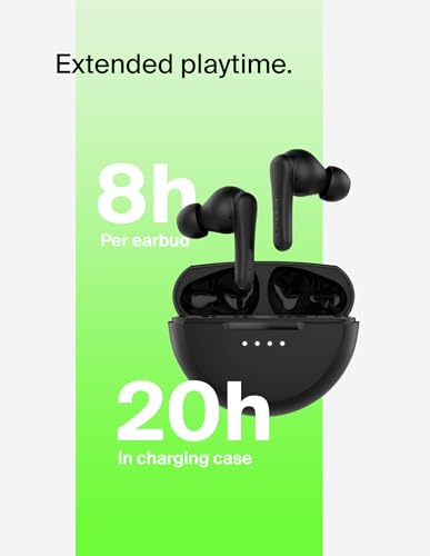 Image of Belkin Soundform Rhythm True Wireless Earbuds with Built-in Mic, 2-Device Connection, 28H Battery Life, IPX5 Water Resistance - Bluetooth Earphones for iPhone, Ipad, Galaxy, Pixel, & More - White