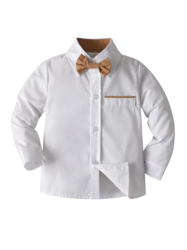 Image of Boarnseorl Baby Boys Pants Sets, Infant Long Sleeve Shirt + Pants + Bow Tie + Suspenders Outfits
