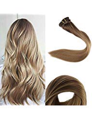 【Promotion】Full Shine 16 inch 100gram 10 Pcs Balayage Hair Extensions Human Hair Dip Dyed Hair Color #10 Fading to #14 Highlighted Color #14 Real Human Hair Extensions Clip In Hair