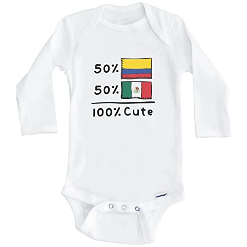 Image of 50% Colombian Plus 50% Mexican Equals 100% Cute Colombia Mexico Flags Baby Bodysuit (Long Sleeve)