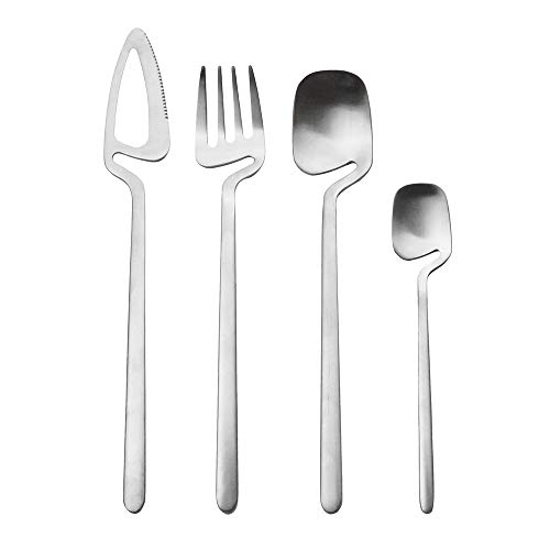 Silver Cutlery Set 4 pieces,Kitchen Silverware/Flatware Anti-rust Utensil Set,Stainless Steel Dinnerware Set Service for 1 Include Knife Fork Spoon,Dishwasher Safe (Matte Silver)