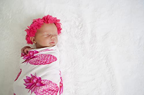 Image of Florida Kid Co. Pink Pineapple Baby Swaddle Blanket - 70% Viscose from Bamboo / 30% Cotton Muslin - Silky Soft, Breathable, Lightweight, Large - 47 in. x 47 in.