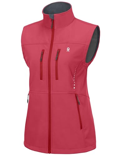 Little Donkey Andy Women'S Golf Vest Warm Fleece Lined Sleeveless Jacket For Hiking Travel Running Watermelon Red-4 Pockets Small