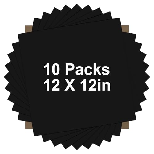Image of HTVRONT Black HTV Heat Transfer Vinyl Bundle: 10 Pack 12 inchx12 inch Iron on Vinyl for T-Shirt (1 PTFE Sheet Included), PU HTV Vinyl Easy to Cut & Weed for Heat Design