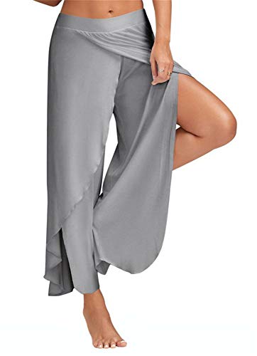 Andongnywell Slit Leg Palazzo Pant for Women Flowy Yoga Sweatpants Loose Pants Wide Leg Lounge Joggers Trousers (Light Gray,XXXXX-Large)