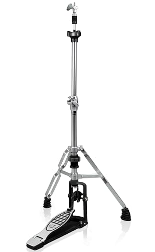 GRIFFIN 2 Leg Hi-Hat Stand (QuickAction X Series) – For Heavy Duty Cymbals, Double Braced Chrome Base Converts to No-Leg Mount for Drummers with Drum Key - Thumbnail 2