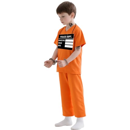 Disfraz de prisionero infantil naranja, camisa y pantalón miniatura 2