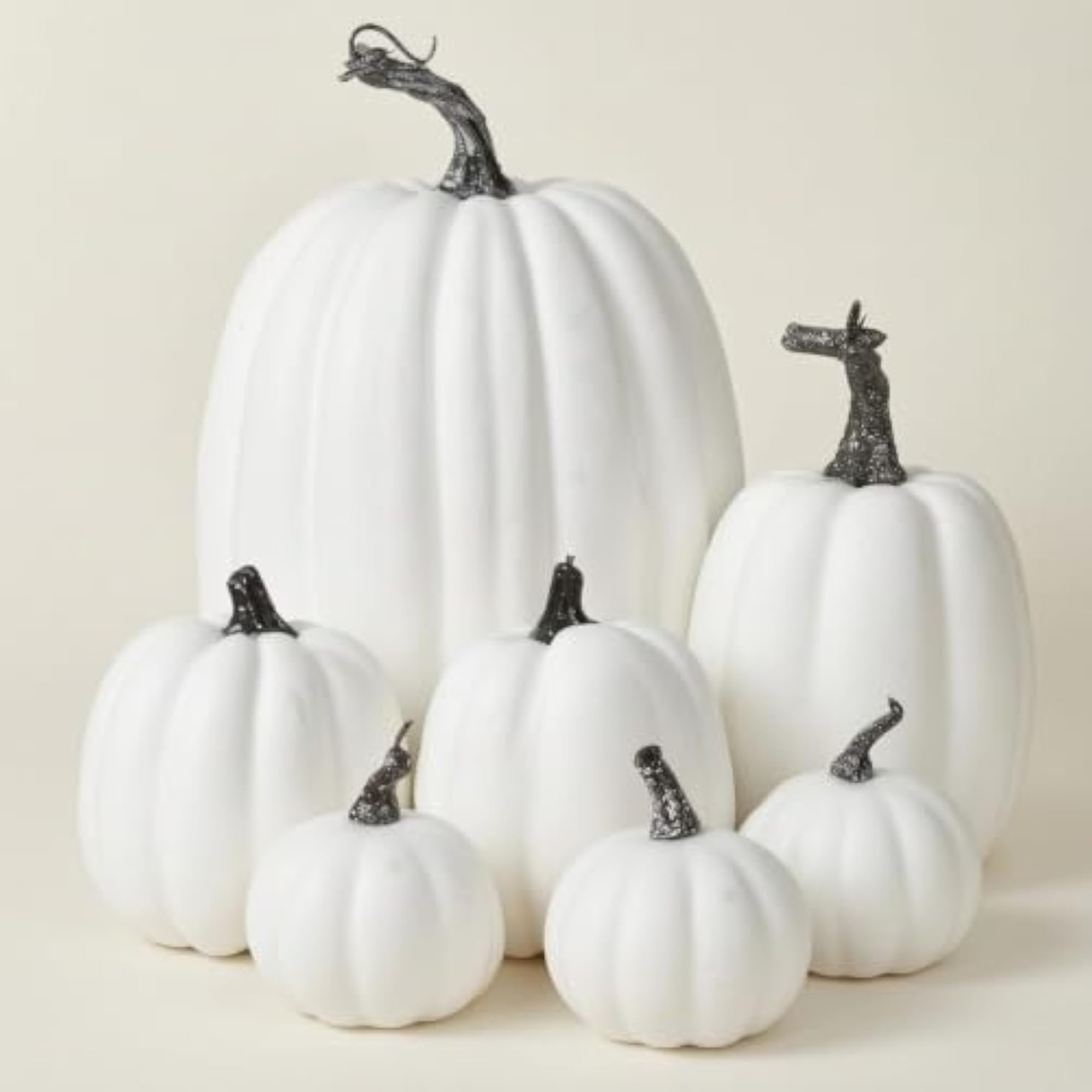 7 Pieces Glitter Stem Foam Pumpkin Decorative Artificial Pumpkins