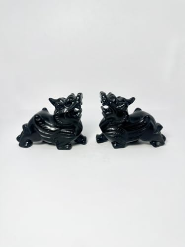 Par de estatuas Pixiu Fengshui de obsidiana negra