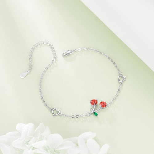 MONGAS Cherry Bracelet 925 Sterling Silver Cherry Link Bracelet Heart Fruit Jewelry For Women4