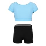 Zaldita Kinder Mädchen Sport Set Kurzarm Sport Crop Top mit Sportshorts Jogginganzug Fitness Yoga Jogging Outfits A Hellblau J 128-140