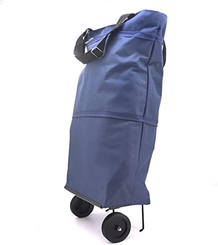 Collapsible Trolley Bags on Wheels, Oxford Cloth Foldable Shopping Bag with Wheels Shopping Cart for Home Supermarket (Indigo)