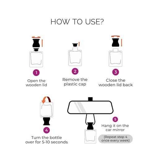 Image of Evair Oriental Bloom Car Air Freshener | Hanging Car Perfume | Premium Car Fresheners | Car Aroma with Essential Oils| Hanging Perfume for Car in Glass Bottle with Wooden Diffuser Lid (10ml, Pack-1)