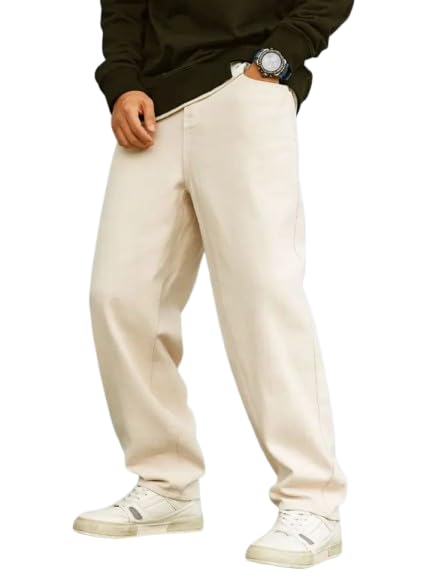 comfits Men's Loose Fit Baggy Jeans, Beige-picture-25