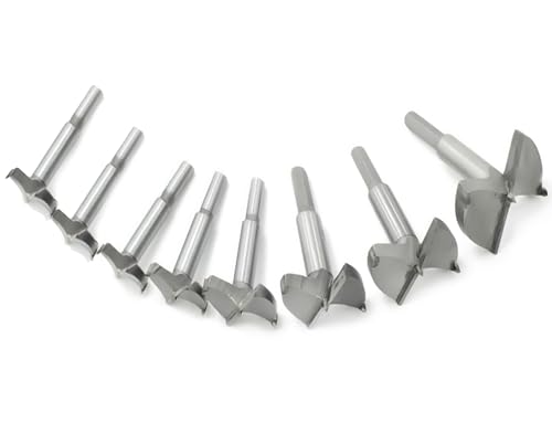 Meichoon Forstner Auger Drill Bit Set 25-60cm 8PCS Woodworking Boring Hole Saw Punching Bit Wood Slabs Flat Wing Drilling Carbide Tip Round Shank Cutting for Hinge Plywood CNC Tool