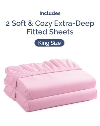 Image of CGK Linens 2 Pack Extra Deep King Fitted Sheets - Light Pink
