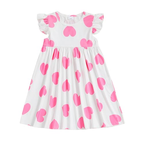 Faithtur Toddler Baby Girls' Dresses Kid Little Girls Summer Outfit Casual Cartoon Round Neck A-Line Beach Dresses (Valentines Pink, 2-3 Years)