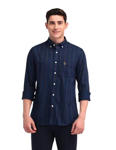 Image of U.S. Polo ASSN. Striped Slim Fit Formal Shirts for Men - 100% Cotton, Full Sleeve Mens Casual Shirts