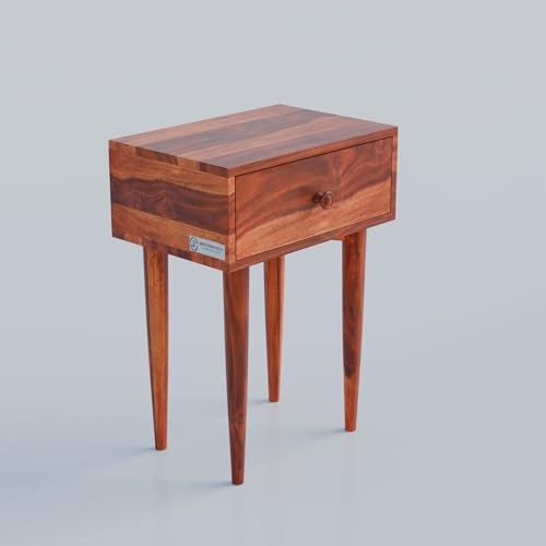 Image of Jangid Handicraft Solid Sheesham Wood Bedside Table for Bedroom | Wooden Bed Side Nightstand Table with Drawer Storage for Home & Hotels | Sofa Side Table for Living Room | Rosewood, Honey Finish