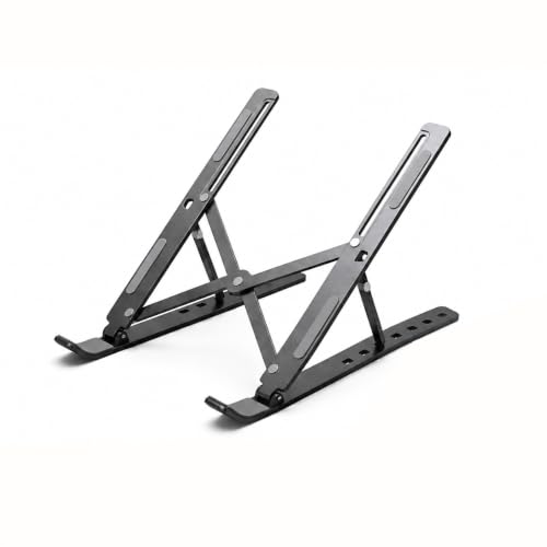 Image of Premium Metal Laptop Stand for Desk, Ergonomic 7-Angle Adjustable Height Laptop Riser, Foldable Portable Notebook Holder, Ventilated Heat Dissipation Compatible with 8-17 inch Laptop, Black