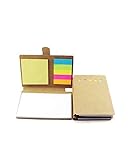 BcPowr Pack of 3 Multi-function Sticky Notes Flag Set Kraft Paper Notebook With Index Tabs Page Flags Neon Color Notepad With Pen in Holder and Sticky Notes, Page Marker Colored Index Tabs Flags
