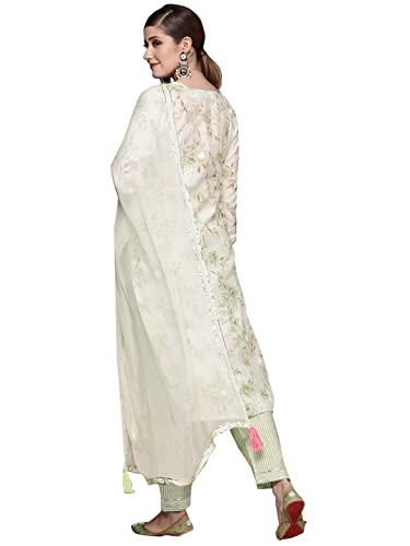 Image of ishin Women's Off White Gotta patti A-Line Kurta set With Trouser and Dupatta
