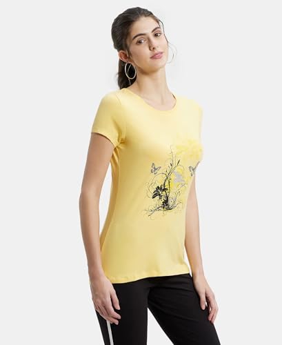 Image of Jockey 1361 Women's Super Combed Cotton Elastane Stretch Regular Fit Graphic Printed Round Neck Half Sleeve T-Shirt (Prints May Vary)