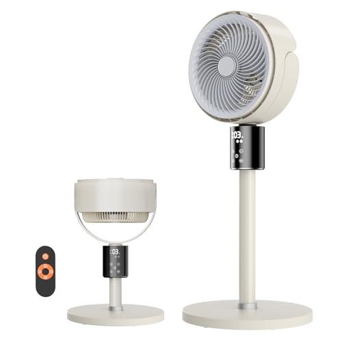 100ft CirculAir Oscillating Standing Fan for Bedroom, Quiet Pedestal Floor Fan with 17'-37.8' Adjustable Height, AC Motor, Ultra Quiet 36-50dB, Touch & Remote Control, 3 Speeds, 12H Timer
