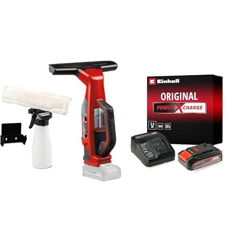 Einhell Lavavetri a batteria BRILLIANTO Power X-Change + Einhell Pxc Starter Kit 18 V, Batteria 2,5 Ah E Caricabatteria Power X-Change, Nero Rosso, 10 x 15 x 11.3 Cm