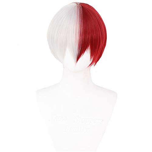 CSGZJYH Anime Cosplay Wig for My Hero Academia Shinsou Hitoshi Synthetic Wig with Free Wig Cap (Half red and half white (short hair))