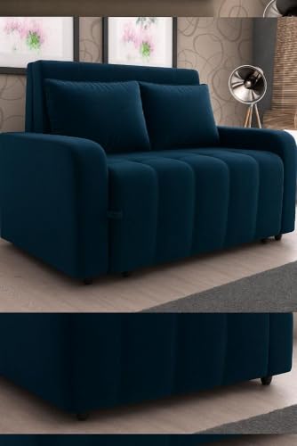 Sofá Cama Essenza 2 Lugares - Veludo Azul - Larbelle