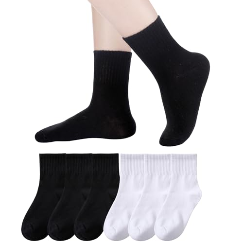 Image of Eyean Kids Athletic Crew Socks Boys Girls Cotton School Uniform Casual Basic Socks 6 Pairs