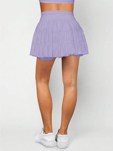 EARKOHA 2025 Skirts for Women High Waist Tie Pleated Solid Color Mini Skirt with Pockets Purple L2
