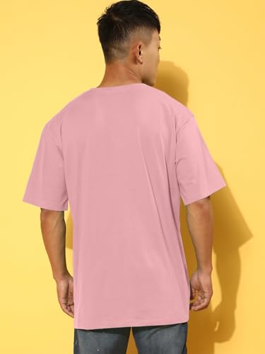 Image of Veirdo Oversized Baggy Fit Drop Shoulder Half Sleeves Round Neck Solid Pure 100% Cotton T-Shirt for Men (Available in White, Black, Mustard, Maroon, Green, Lilac, Navy, Red Color)