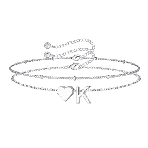 Image of M MOOHAM Easter Gifts for Kids Teens Girls - 14K-Gold-Plated Heart Initial A-Z Bracelets for Women Girl Dainty Gold Bracelets Birthday Easter Basket Stuffers Gifts for Women Teenage Girls Kids Teens