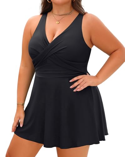 Plus Size Tankini Swimsuit - Two Piece Swimsuit Dress Tummy Control Swimwear 2025 Cross Back Bathing Suit